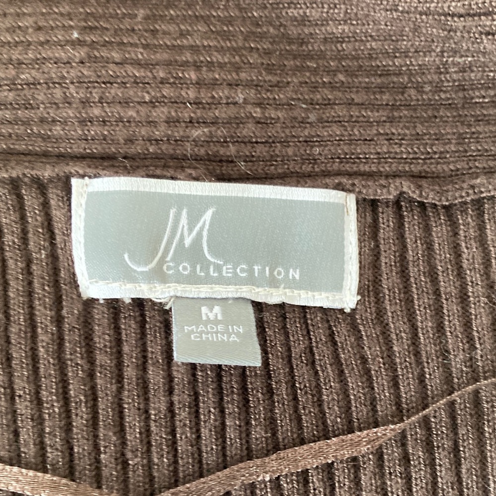 JM Collection Dark Chocolate Open-Front Ribbed Cardigan - Picture 2 of 11